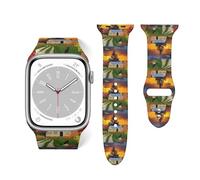 Salelf Fall Village Scenery for Extra Long Apple Watch Band with Dual Buckle, Stretchy Silicone Strap, Sport Fashion Bands for Women Men Compatible with iWatch Series 9/8/SE, Silicone