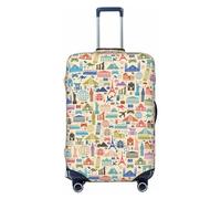 Salelf Famous Places Luggage Cover Washable Elasticated Luggage Covers for Suitcase TSA Approved Stylish Scratch Resistant Luggage Case Protector, Black, M (22.8-25 in suitcase)