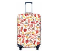 Salelf Firefighter Icons Luggage Cover Washable Elasticated Luggage Covers for Suitcase TSA Approved Stylish Scratch Resistant Luggage Case Protector, Black, X-L (28.3-31.5 in suitcase)