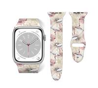 Salelf Flamingo with Flowers for Extra Long Apple Watch Band with Dual Buckle, Stretchy Silicone Strap, Sport Fashion Bands for Women Men Compatible with iWatch Series 9/8/SE, Silicone