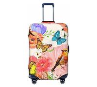 Salelf Flowers And Birds Watercolor Luggage Cover Washable Elasticated Luggage Covers for Suitcase TSA Approved Stylish Scratch Resistant Luggage Case Protector, Black, M (22.8-25 in suitcase)