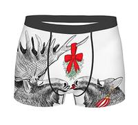 Salelf Funny Christmas Moose Kissing Under Mistletoe Mens Underwear Boxer Briefs Him Moisture Wicking Boxer Briefs, Black, XXL