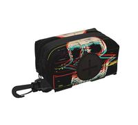 Salelf Glitch Screaming Skull for Dog Poop Bag Holder for Leash Doggie Waste Bag Dispenser with Carabiner Clip Soft Fabric Zipper Small Doggy Puppy Pouch