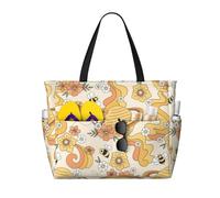 Salelf Groovy Floral Large Beach Tote Bag for Women Extra Large Capacity Waterproof Sandproof Pool Bag Suitable for Swimming Pool Gym Travel, Black, One Size