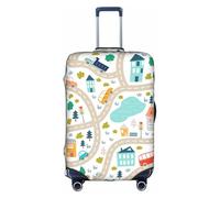 Salelf Hand Drawn Cars Trucks Buses And Roads for Luggage Cover Washable Elasticated Suitcase Covers TSA Approved Stylish Dust and Scratch Resistant Case Protector for Kids and Adults, White, Medium