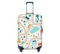 Salelf Hand Drawn Cars Trucks Buses And Roads for Luggage Cover Washable Elasticated Suitcase Covers TSA Approved Stylish Dust and Scratch Resistant Case Protector for Kids and Adults, Black, X-Large