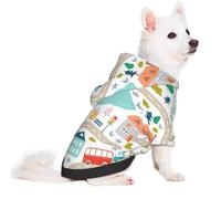 Salelf Hand Drawn Cars Trucks Buses and Roads for Small Dog Hoodie for Winter Fall, Warm Polyester Puppy Clothes with Hood, Soft Cozy Dog Sweater for Small Breeds, Cold Weather Pet Apparel