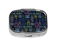 Salelf Hand Drawn Doodle Travel Pill Box 2 Compartment Medicine Pill Case Portable Metal Pill Organizer Vitamin Travel Case Pill Holder for Purses