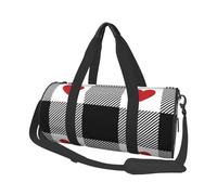 Salelf Heart Black Buffalo Plaid Gingham for Duffle Bag, Waterproof Large Duffle Bag, Weekender Bag, Gym Bag, Sports Bag, Overnight Bag