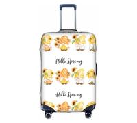 Salelf Hello Spring Sunflower Gnomes for Luggage Cover Washable Elasticated Suitcase Covers TSA Approved Stylish Dust and Scratch Resistant Case Protector for Kids and Adults, White, Medium