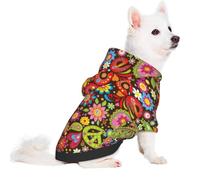 Salelf Hippie Peace Love for Small Dog Hoodie for Winter Fall, Warm Polyester Puppy Clothes with Hood, Soft Cozy Dog Sweater for Small Breeds, Cold Weather Pet Apparel
