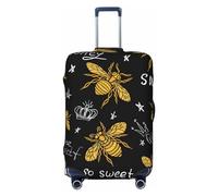 Salelf Hohey Bee Golden Embroidery Luggage Cover Washable Elasticated Luggage Covers for Suitcase TSA Approved Stylish Scratch Resistant Luggage Case Protector, Black, M (22.8-25 in suitcase)
