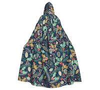 Salelf Holly Leaves and Berries for Halloween Cape for Adults, Black Cloak with Hood, Costume Cloak for Women Men, Elegant Velvet Gothic Cape Accessory for Halloween Party