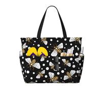Salelf Honey Bees at Night Large Beach Tote Bag for Women Extra Large Capacity Waterproof Sandproof Pool Bag Suitable for Swimming Pool Gym Travel, Black, One Size