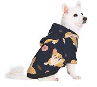 Salelf Kawaii Smiling Corgi for Small Dog Hoodie for Winter Fall, Warm Polyester Puppy Clothes with Hood, Soft Cozy Dog Sweater for Small Breeds, Cold Weather Pet Apparel