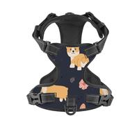 Salelf Kawaii Smiling Corgi No Pull Dog Harness Reflective Adjustable Pet VES No Choke Front Clip Pet Harness with 2 Leash Clips + 1 Pet Leash for Large Dog Walking