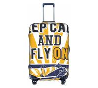 Salelf Keep Calm and Fly On for Luggage Cover Washable Elasticated Suitcase Covers TSA Approved Stylish Dust and Scratch Resistant Case Protector for Kids and Adults, White, M