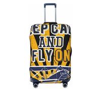 Salelf Keep Calm and Fly On Luggage Cover Washable Elasticated Luggage Covers for Suitcase TSA Approved Stylish Scratch Resistant Luggage Case Protector, Black, L (26-28 in suitcase)