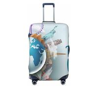 Salelf Let's go Travel Around the World for Luggage Cover Washable Elasticated Suitcase Covers TSA Approved Stylish Dust and Scratch Resistant Case Protector for Kids and Adults, Black, XL