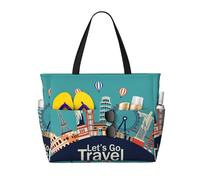 Salelf Let's go Travel Large Beach Tote Bag for Women Extra Large Capacity Waterproof Sandproof Pool Bag Suitable for Swimming Pool Gym Travel