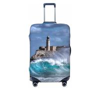 Salelf Lighthouse in Havana for Luggage Cover Washable Elasticated Suitcase Covers TSA Approved Stylish Dust and Scratch Resistant Case Protector for Kids and Adults, Black, Small