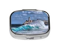 Salelf Lighthouse in Havana Pill Box 2 Compartment Medicine Pill Case Portable Metal Pill Organizer Vitamin Travel Case Pill Holder for Purses