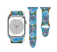 Salelf Little Sea Turtles for Extra Long Apple Watch Band with Dual Buckle, Stretchy Silicone Strap, Sport Fashion Bands for Women Men Compatible with iWatch Series 9/8/SE, Silicone