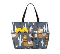 Salelf Llama and Cactus Large Beach Tote Bag for Women Extra Large Capacity Waterproof Sandproof Pool Bag Suitable for Swimming Pool Gym Travel