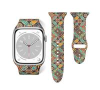 Salelf Mandala Flower Element for Extra Long Apple Watch Band with Dual Buckle, Stretchy Silicone Strap, Sport Fashion Bands for Women Men Compatible with iWatch Series 9/8/SE, Silicone