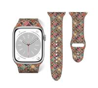 Salelf Mandala Flowers for Extra Long Apple Watch Band with Dual Buckle, Stretchy Silicone Strap, Sport Fashion Bands for Women Men Compatible with iWatch Series 9/8/SE
