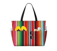 Salelf Mexican Serape Blanket Stripes Large Beach Tote Bag for Women Extra Large Capacity Waterproof Sandproof Pool Bag Suitable for Swimming Pool Gym Travel, Black, One Size