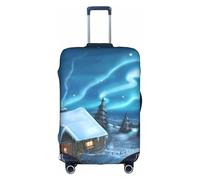 Salelf Mountain Cottage In Snow And Northern Lights for Luggage Cover Washable Elasticated Suitcase Covers TSA Approved Stylish Dust and Scratch Resistant Case Protector for Kids and Adults, White