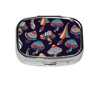 Salelf Mushroom Doodle Pill Box 2 Compartment Medicine Pill Case Portable Metal Pill Organizer Vitamin Travel Case Pill Holder for Purses