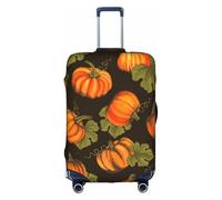 Salelf Orange Pumpkin Autumn Maple Falling Leaves for Luggage Cover Washable Elasticated Suitcase Covers TSA Approved Stylish Dust and Scratch Resistant Case Protector for Kids and Adults, White