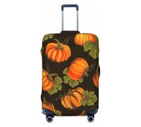 Salelf Orange Pumpkin Autumn Maple Falling Leaves for Luggage Cover Washable Elasticated Suitcase Covers TSA Approved Stylish Dust and Scratch Resistant Case Protector for Kids and Adults, Black, L