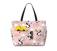 Salelf Panda Flying in the Sky Between Clouds and Star Large Beach Tote Bag for Women Extra Large Capacity Waterproof Sandproof Pool Bag Suitable for Swimming Pool Gym Travel