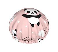 Salelf Panda Flying in the Sky Between Clouds and Star Shower Caps for Women Reusable Waterproof Soft Women Shower Hat Reusable Hair Cap for Shower Double Protection Layers