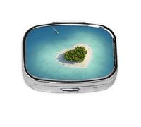 Salelf Paradise Island in The Form of Heart Pill Box 2 Compartment Medicine Pill Case Portable Metal Pill Organizer Vitamin Travel Case Pill Holder for Purses