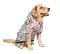 Salelf Passport Stamp for Dog Hoodie Sweatshirt for Large Dogs, Winter Warm Fleece Lined Polyester Jacket for German Shepherd Golden Retriever, Reflective Strips for Night Walk
