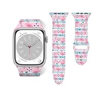 Salelf Pink Striped Flamingo for Extra Long Apple Watch Band with Dual Buckle, Stretchy Silicone Strap, Sport Fashion Bands for Women Men Compatible with iWatch Series 9/8/SE, Silicone