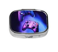 Salelf Play Gaming Pill Box 2 Compartment Medicine Pill Case Portable Metal Pill Organizer Vitamin Travel Case Pill Holder for Purses