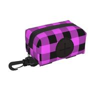 Salelf Purple Black Buffalo Plaid for Dog Poop Bag Holder for Leash Doggie Waste Bag Dispenser with Carabiner Clip Soft Fabric Zipper Small Doggy Puppy Pouch