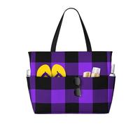 Salelf Purple Buffalo Plaid Large Beach Tote Bag for Women Extra Large Capacity Waterproof Sandproof Pool Bag Suitable for Swimming Pool Gym Travel