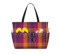Salelf Purple Yellow Buffalo Plaid Large Beach Tote Bag for Women Extra Large Capacity Waterproof Sandproof Pool Bag Suitable for Swimming Pool Gym Travel