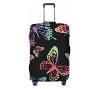 Salelf Rainbow Butterflies On A Black Background Luggage Cover Washable Elasticated Luggage Covers for Suitcase TSA Approved Stylish Scratch Resistant Luggage Case Protector, Black, X-L (28.3-31.5 in