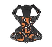 Salelf Scary Ghostly Monsters No Pull Dog Harness Reflective Adjustable Pet VES No Choke Front Clip Pet Harness with 2 Leash Clips + 1 Pet Leash for Large Dog Walking