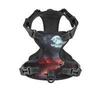 Salelf Shogun Full Moon No Pull Dog Harness Reflective Adjustable Pet VES No Choke Front Clip Pet Harness with 2 Leash Clips + 1 Pet Leash for Large Dog Walking