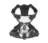 Salelf Skull and Floral Dead No Pull Dog Harness Reflective Adjustable Pet VES No Choke Front Clip Pet Harness with 2 Leash Clips + 1 Pet Leash for Large Dog Walking