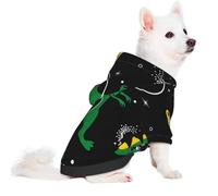 Salelf Space Dino Cartoon Black for Small Dog Hoodie for Winter Fall, Warm Polyester Puppy Clothes with Hood, Soft Cozy Dog Sweater for Small Breeds, Cold Weather Pet Apparel
