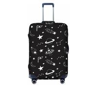 Salelf Space Flying Saucer for Luggage Cover Washable Elasticated Suitcase Covers TSA Approved Stylish Dust and Scratch Resistant Case Protector for Kids and Adults, Black, Small